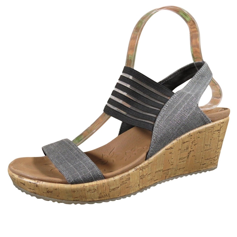Skechers Cali Beverlee‎ Smitten Kitten Women's 7 Gray Fabric Wedge Sandals